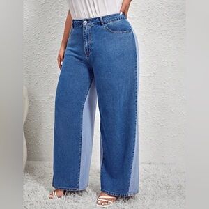 Plus High Waist Two Tone Jeans